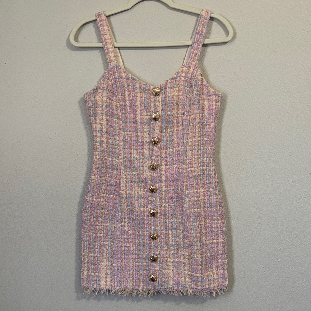 Walter Baker Pastel Tweed Button-Down Dress